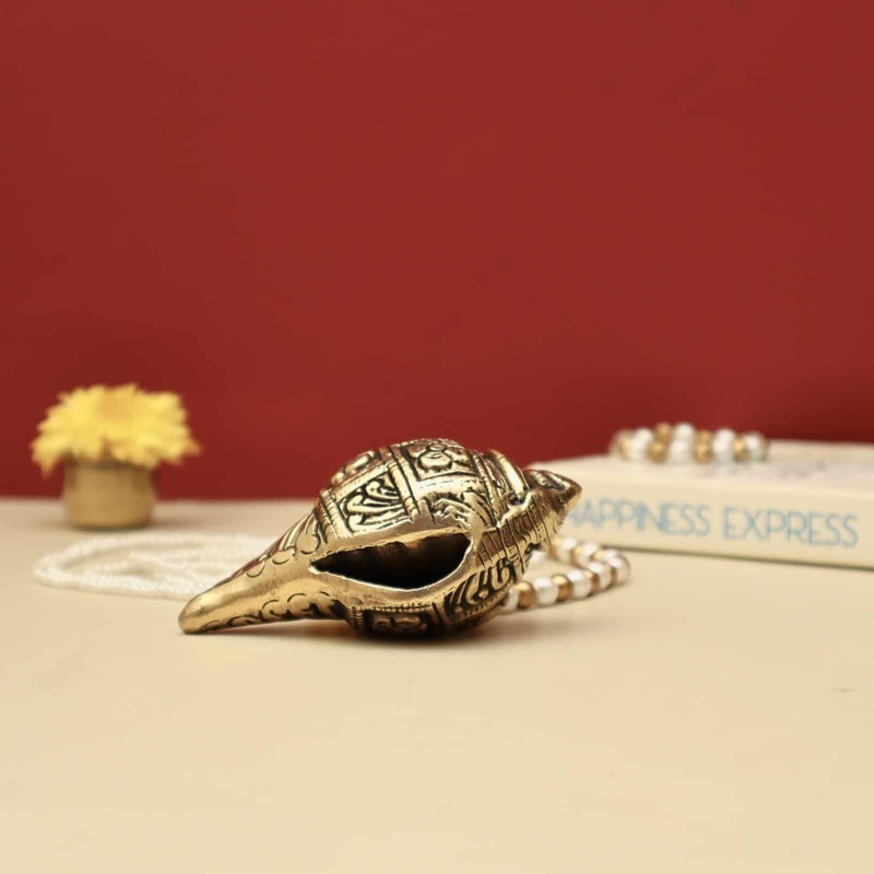 Brass Shankh - 4.5 inch Height | Authentic Brass Shankh for Ritualistic Purposes