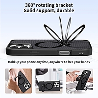For iPhone 17 Carbon Fiber Texture 360 MagSafe Holder Phone Case