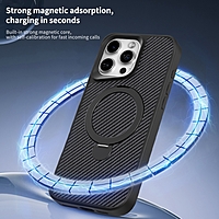 For iPhone 17 Carbon Fiber Texture 360 MagSafe Holder Phone Case
