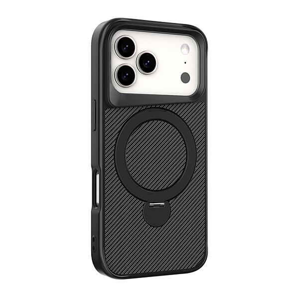 For iPhone 17 Pro Max Carbon Fiber Texture 360 MagSafe Holder Phone Case