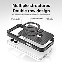 For iPhone 17 Pro Max Carbon Fiber Texture 360 MagSafe Holder Premium Phone Case