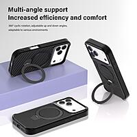 For iPhone 17 Pro Max Carbon Fiber Texture 360 MagSafe Holder Premium Phone Case