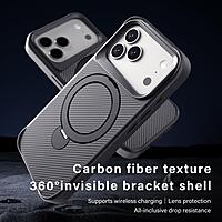For iPhone 17 Pro Max Carbon Fiber Texture 360 MagSafe Holder Phone Case