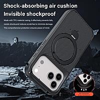 For iPhone 17 Pro Max Carbon Fiber Texture 360 MagSafe Holder Premium Phone Case