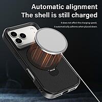 For iPhone 17 Pro Max Carbon Fiber Texture 360 MagSafe Holder Phone Case