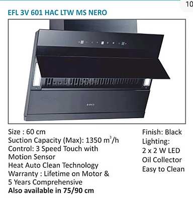 Kitchen Hood Elica 60 FL HAC Touch MS BK LTW EFL 3V 0601 1350
