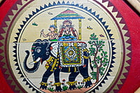 Handpainted Patachitra Tribal paint of King Riding an Elephant || Palm Leaf Painting Framed with Cane Stick || home decor || gift