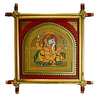 Patachitra Tribal paint of Lord Ganesh on Palm leaves, framed with can sticks || for home office || gift || beautiful and elegant