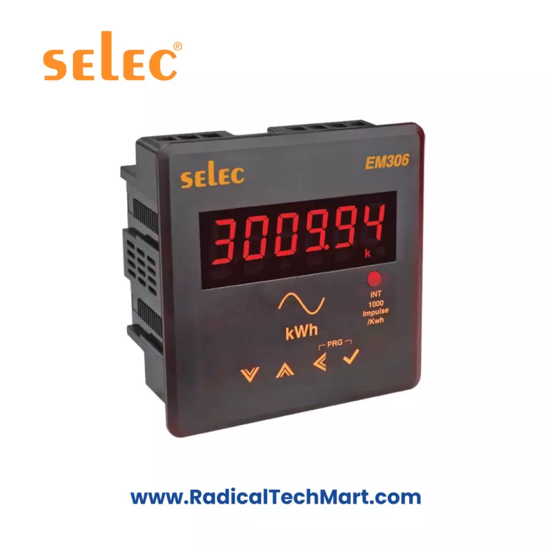 Selec EM306 LED Energy Meter Front View with 6-Digit Display