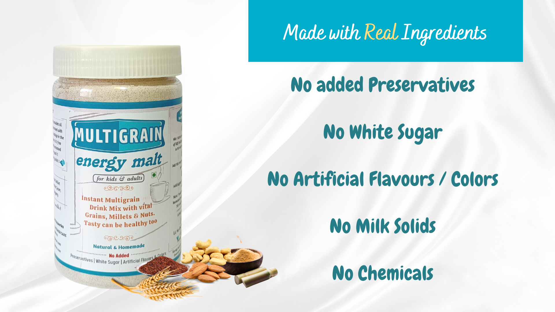 The Great Banyan Multigrain Energy Malt 300g | Instant Natural Milk Mix for Kids & Adults | Made with Millets, Nuts