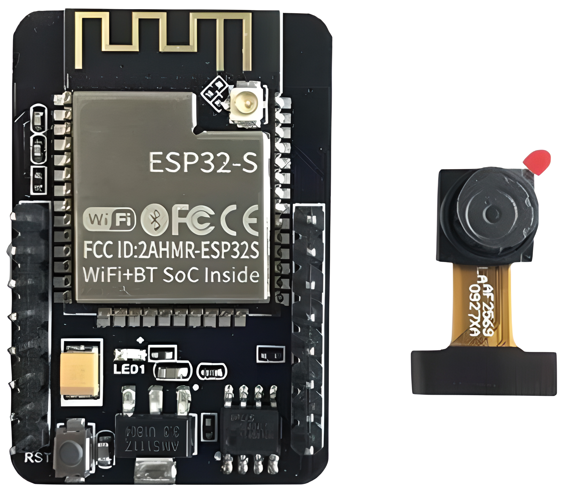 ESP32-CAM development board with camera module