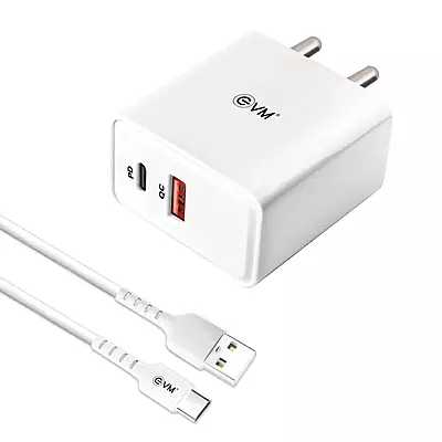 EVM P22 QC+PD Enspeed 22.5W Charger with cable - White