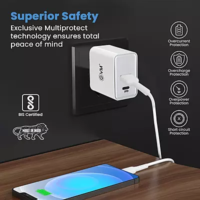 EVM P22 QC+PD Enspeed 22.5W Charger with cable - White
