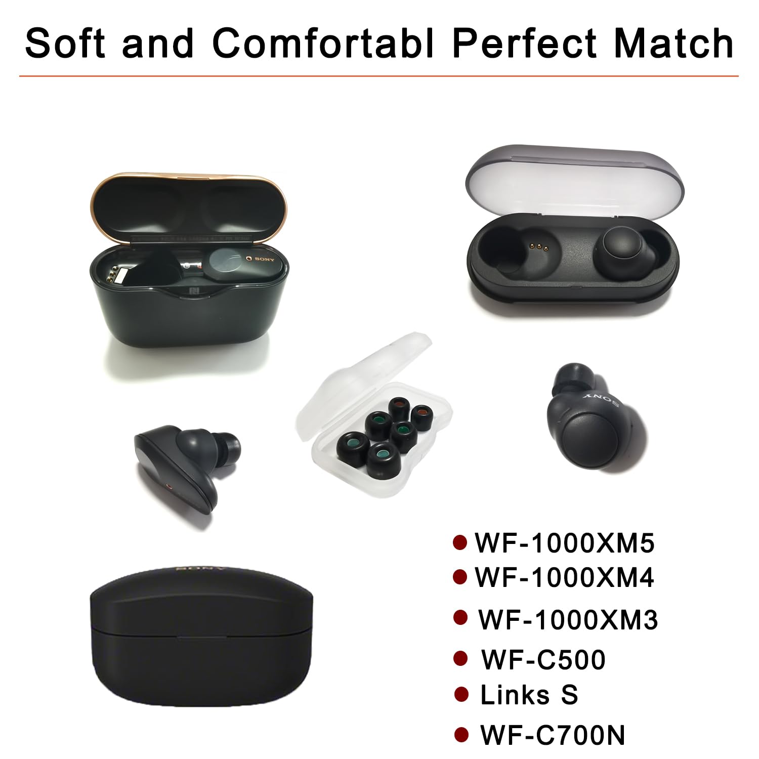 Sony Earbud Tips, 3 Pairs (L/M/S) Replacement Eartips for LinkBuds S, WF-1000XM4, Soft, Comfortable – Black
