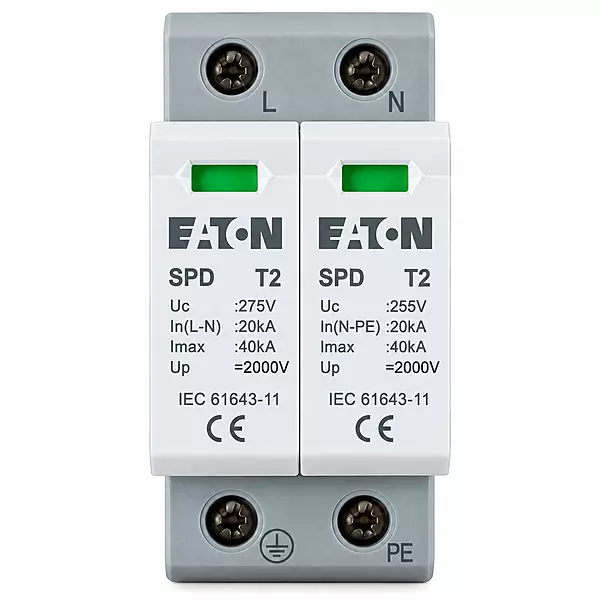 Eaton Type 2AC SPD – 1 Phase 2-Pole | 20kA In, 40kA Imax, 275V/255V Uc
