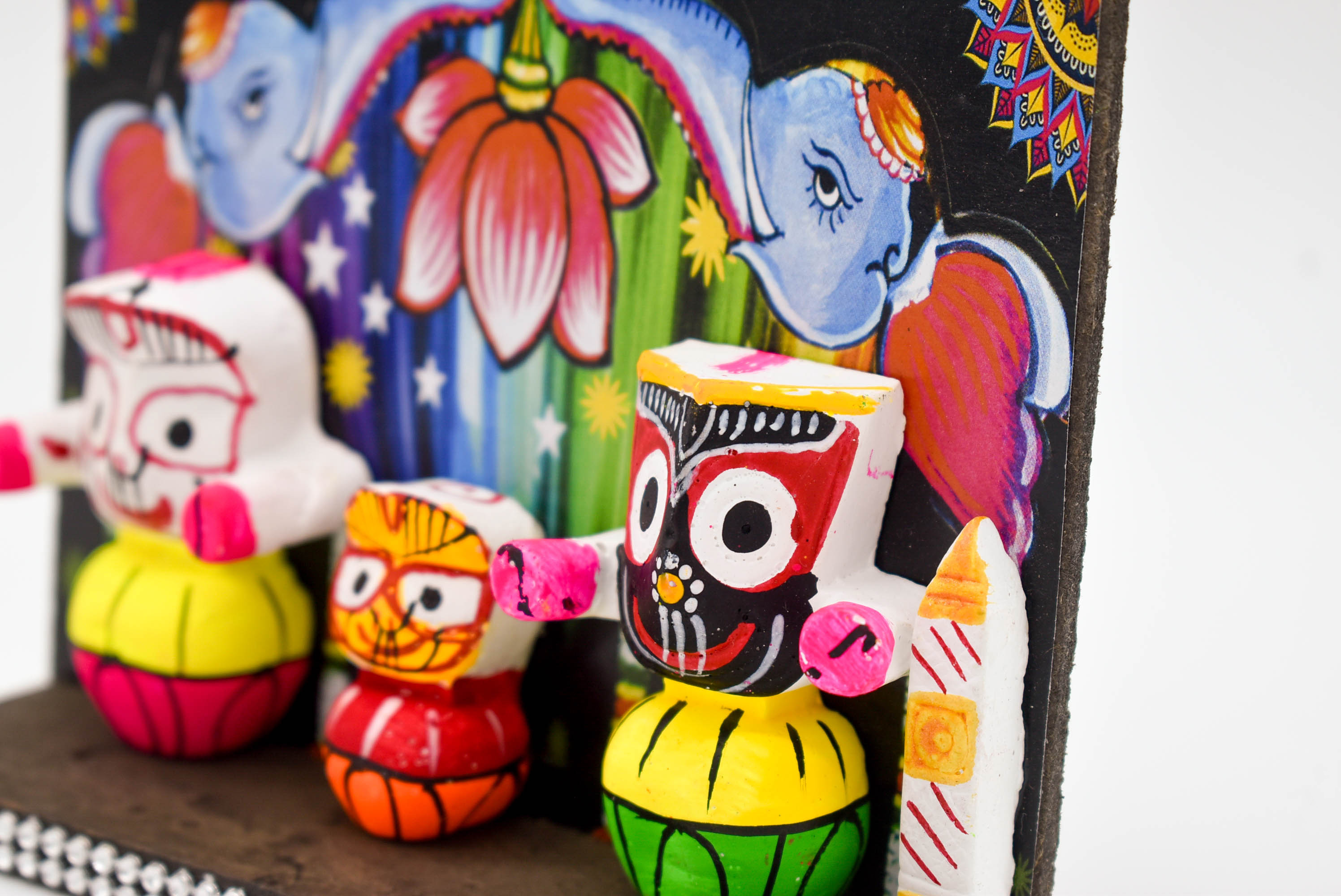 Lord Jagannath Wooden Car Dashboard Idol with Painted Betel Nut, 14 cm x 4 cm x 10.5 cm, Colourful Traditional Design