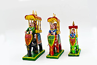 Handcrafted Wooden Maharaja on Elephant Figurines, Traditional Pattachitra Art, Set of 3, Multicolour
