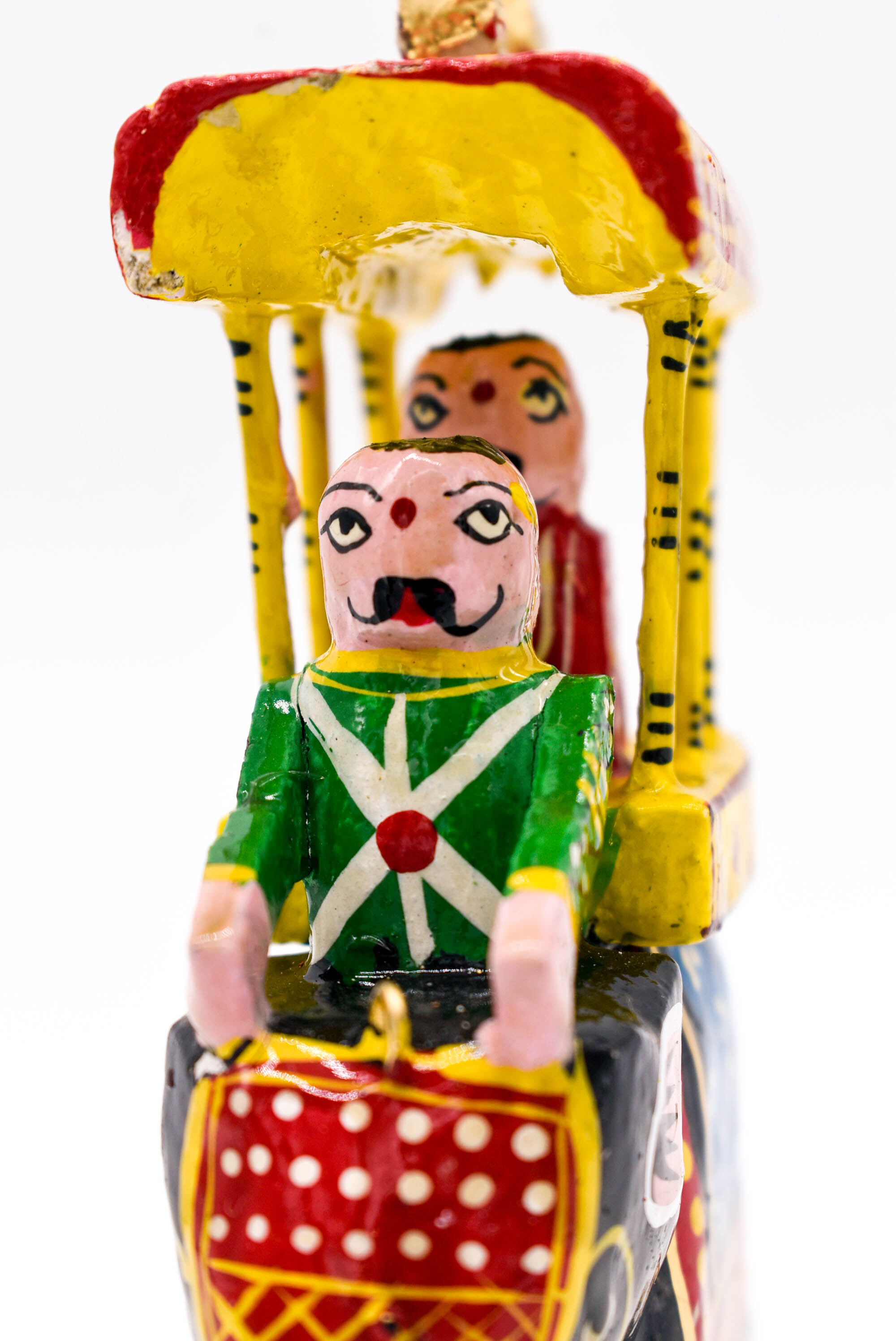 Handcrafted Wooden Maharaja on Elephant Figurines, Traditional Pattachitra Art, Set of 3, Multicolour