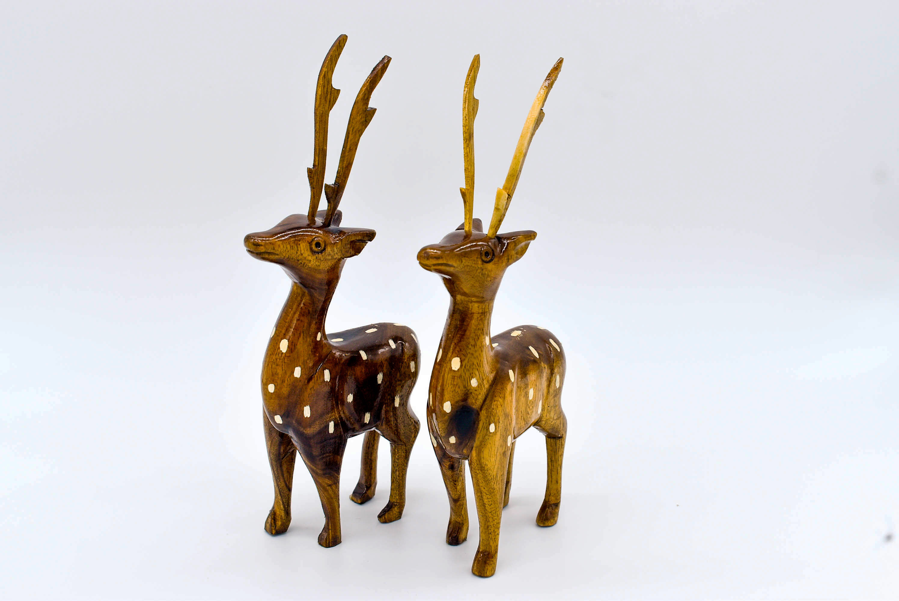Decorative Wooden Deer Figurines, Set of 2, Brown, 20 cm Height(with Horns) || Home Decor and Gift