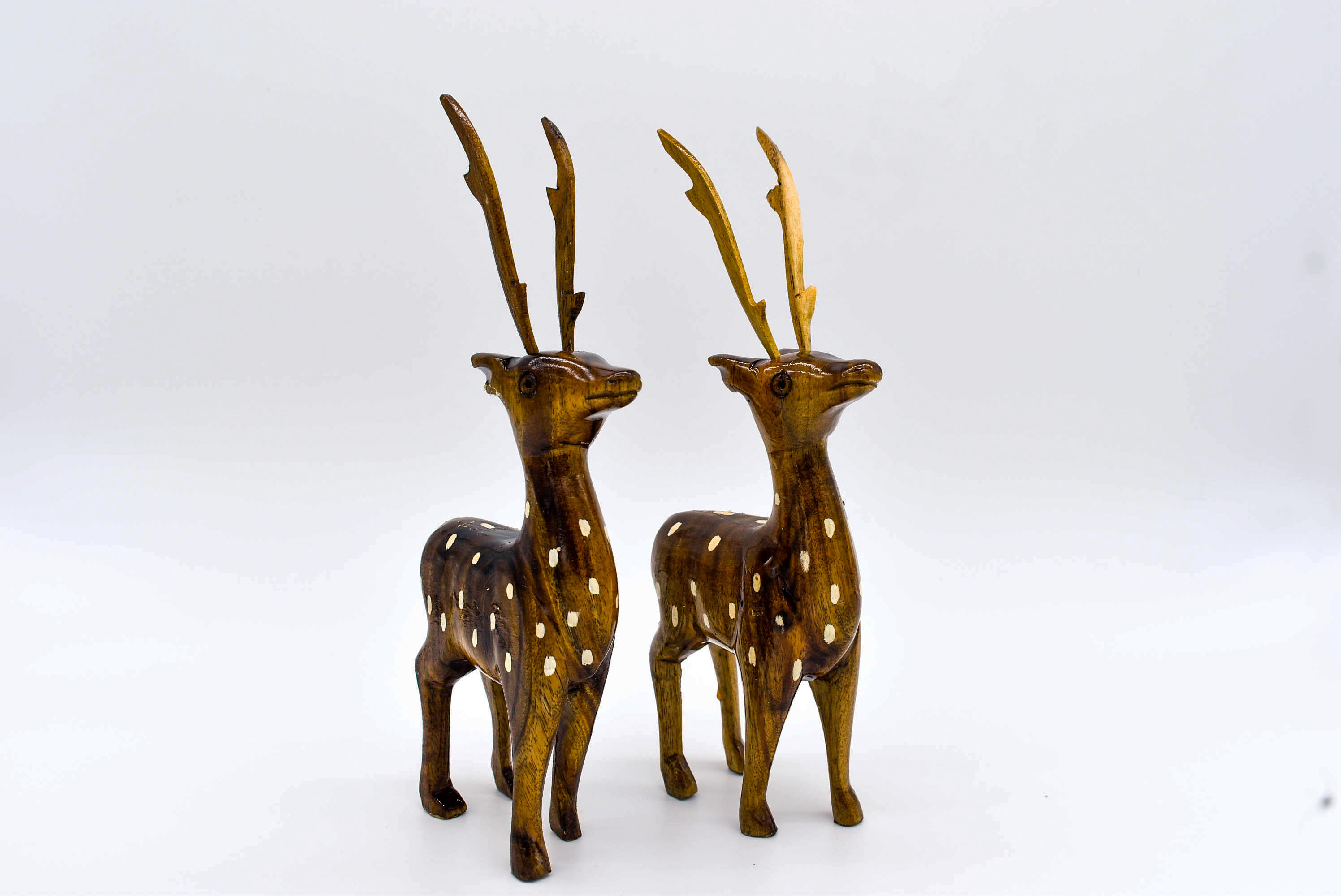 Decorative Wooden Deer Figurines, Set of 2, Brown, 20 cm Height(with Horns) || Home Decor and Gift