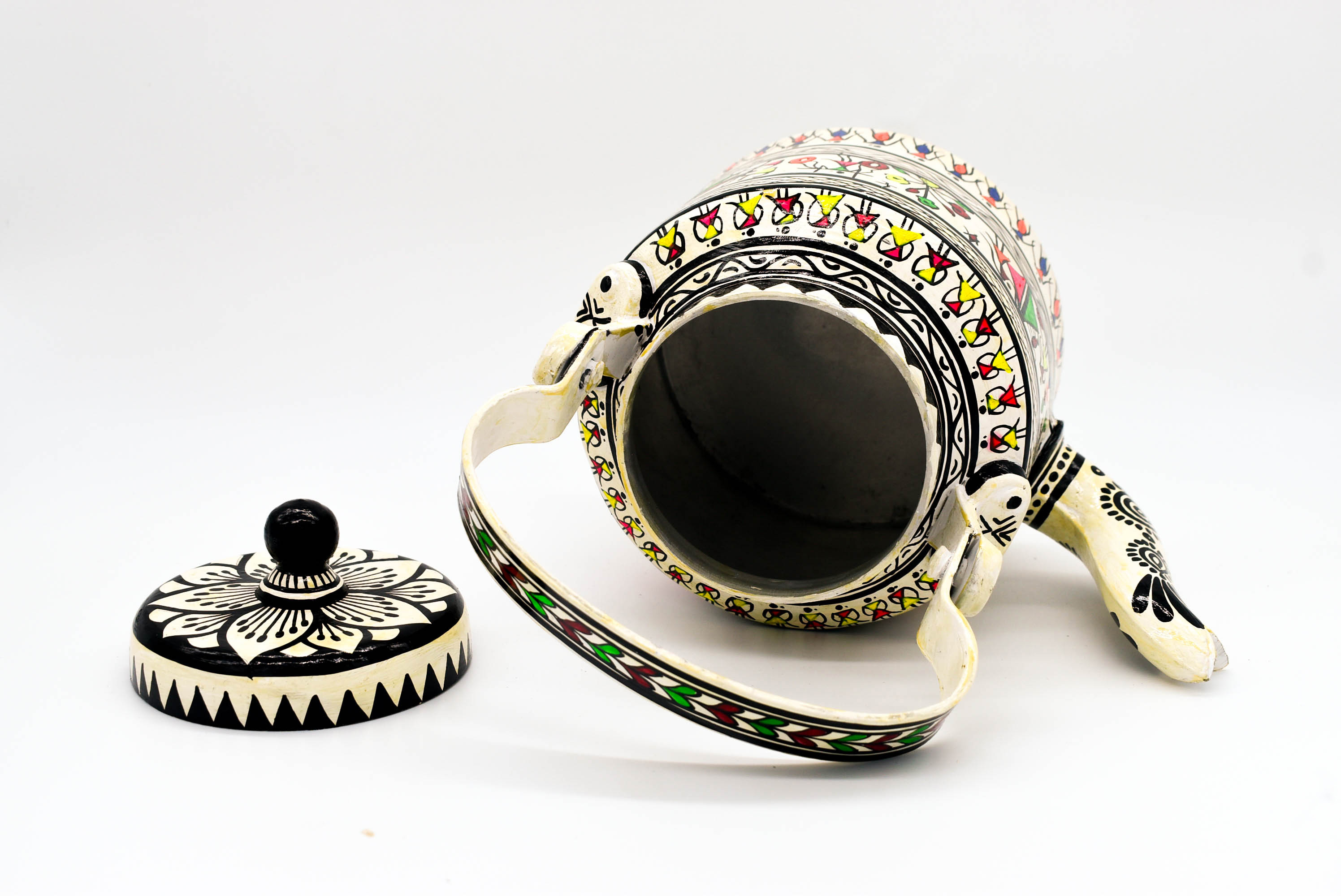 attachitra Hand-Painted Tea Kettle, Traditional Indian Folk Art Design, Multicoloured Aluminium