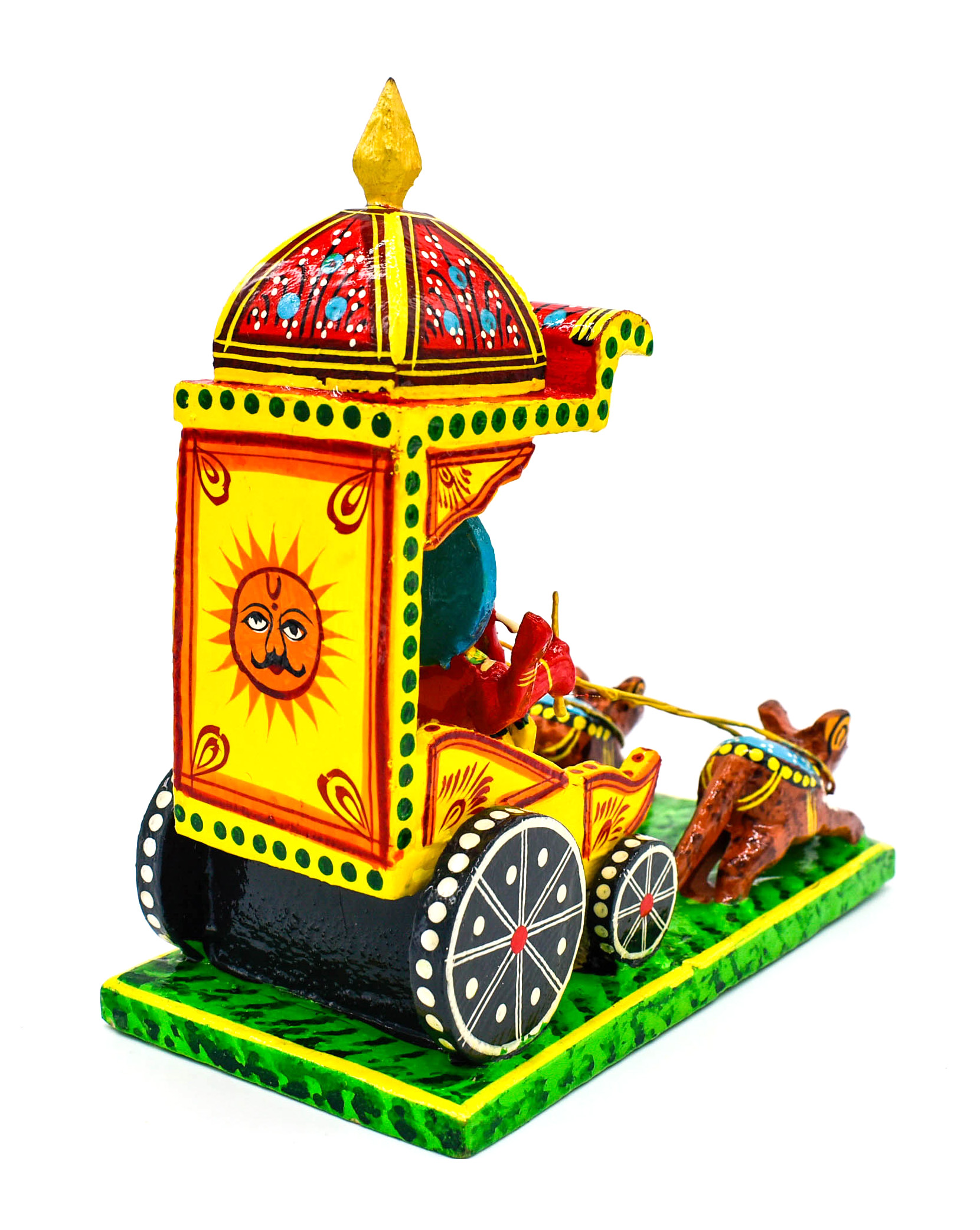 Traditional Handpainted Lord Ganesh Chariot Statue, 17.5 cm Height, Wooden Art Decor