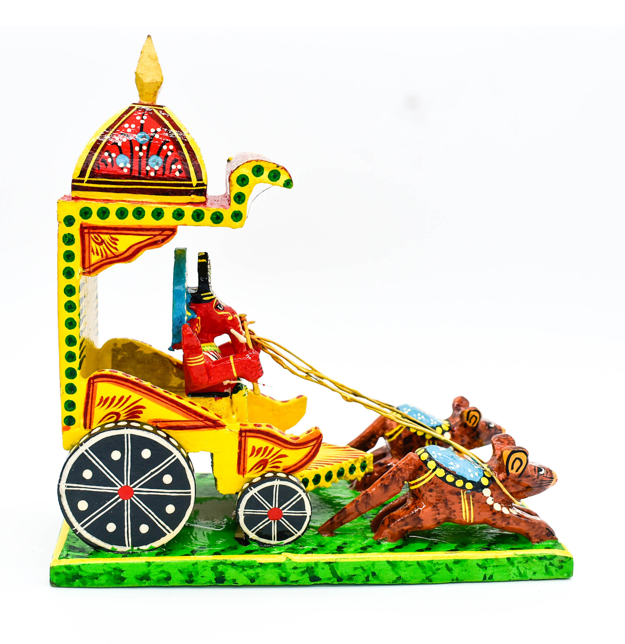 Traditional Handpainted Lord Ganesh Chariot Statue, 17.5 cm Height, Wooden Art Decor