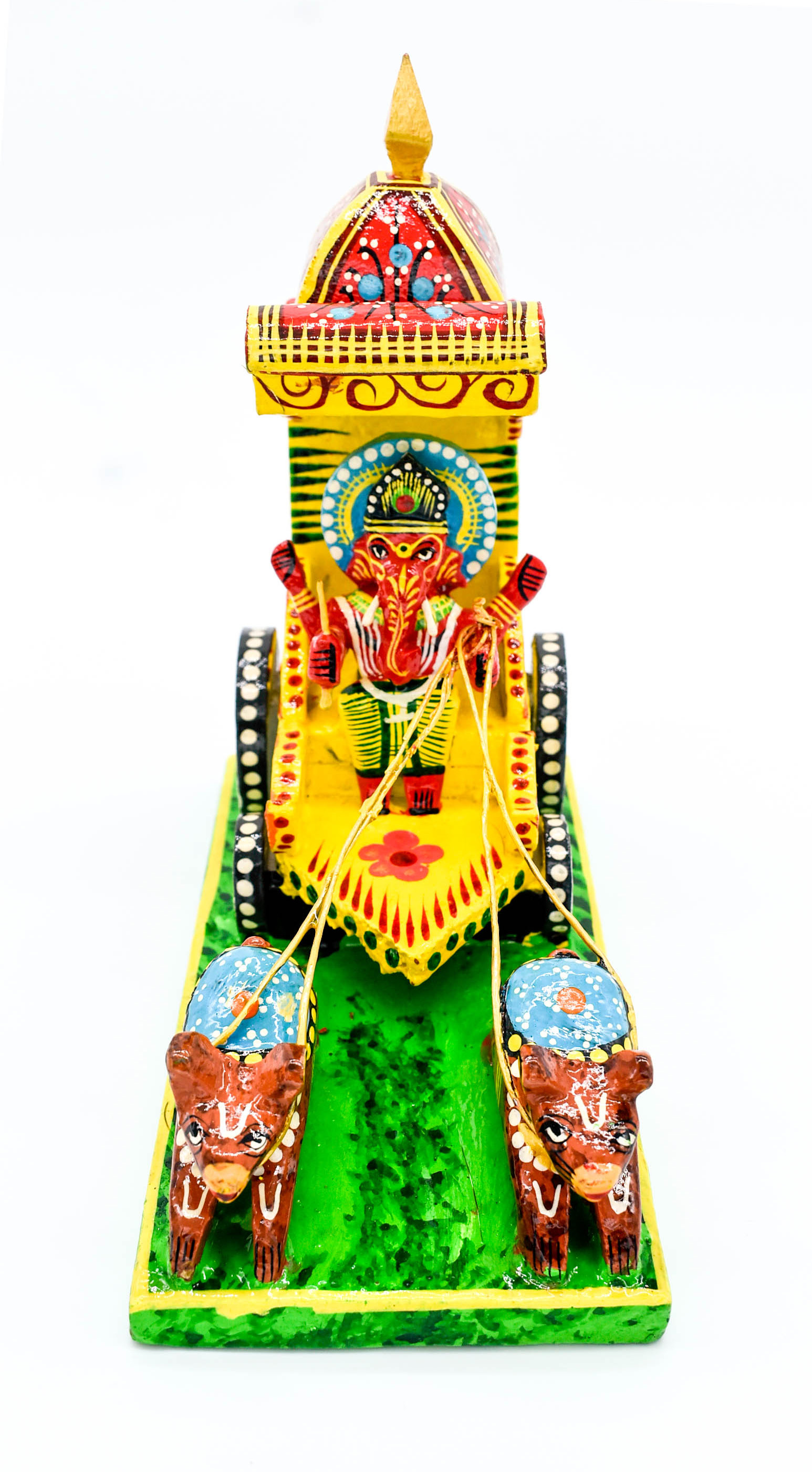 Traditional Handpainted Lord Ganesh Chariot Statue, 17.5 cm Height, Wooden Art Decor