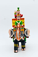 Handcrafted Wooden Elephant with King Figurine, Odisha Pattachitra Art, 19 cm Height, Multicolour