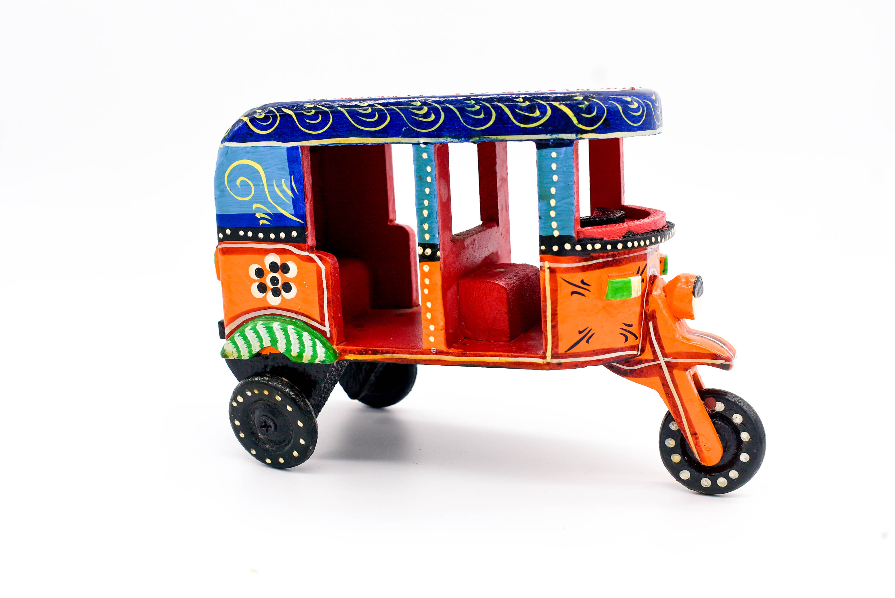 Hand painted pull toy rikshaw home decor gift play item