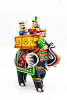 Handcrafted Wooden Elephant with King Figurine, Odisha Pattachitra Art, 19 cm Height, Multicolour