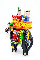 Handcrafted Wooden Elephant with King Figurine, Odisha Pattachitra Art, 19 cm Height, Multicolour
