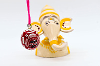 Handcrafted Indian Car Dashboard Ganesh Figurine with Jagannath Hanging Ornament on Beetle nut, multicolored