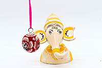 Handcrafted Indian Car Dashboard Ganesh Figurine with Jagannath Hanging Ornament on Beetle nut, multicolored