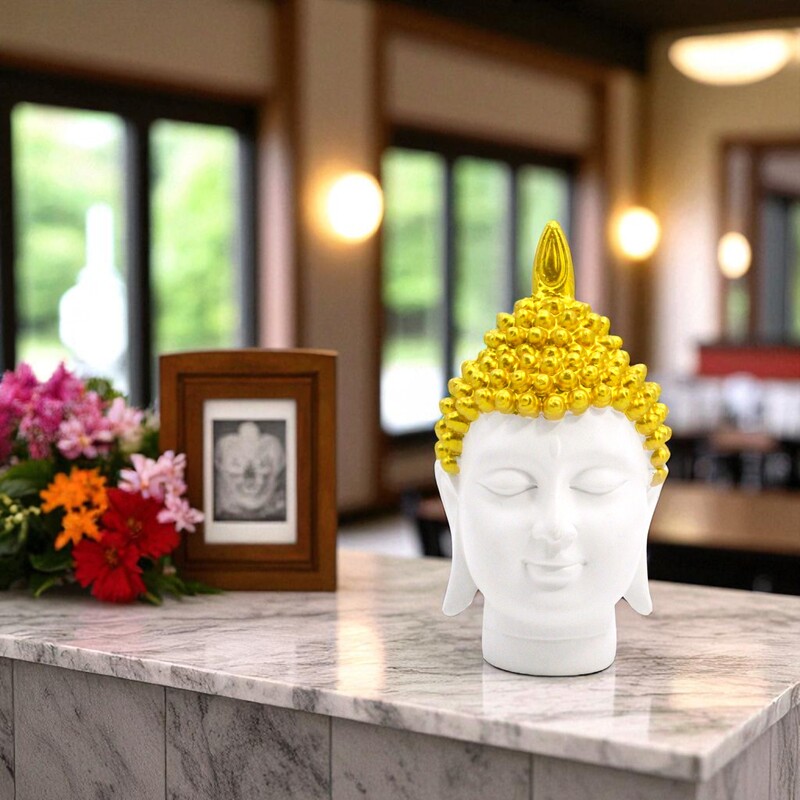Meditating Buddha Face Polyresin Sculpture for Home -8.5 Inch