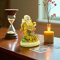 Laughing Buddha Showpiece Marble (White & Golden) – 8.5 Inch