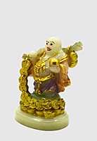 Laughing Buddha Showpiece Marble (White & Golden) – 8.5 Inch