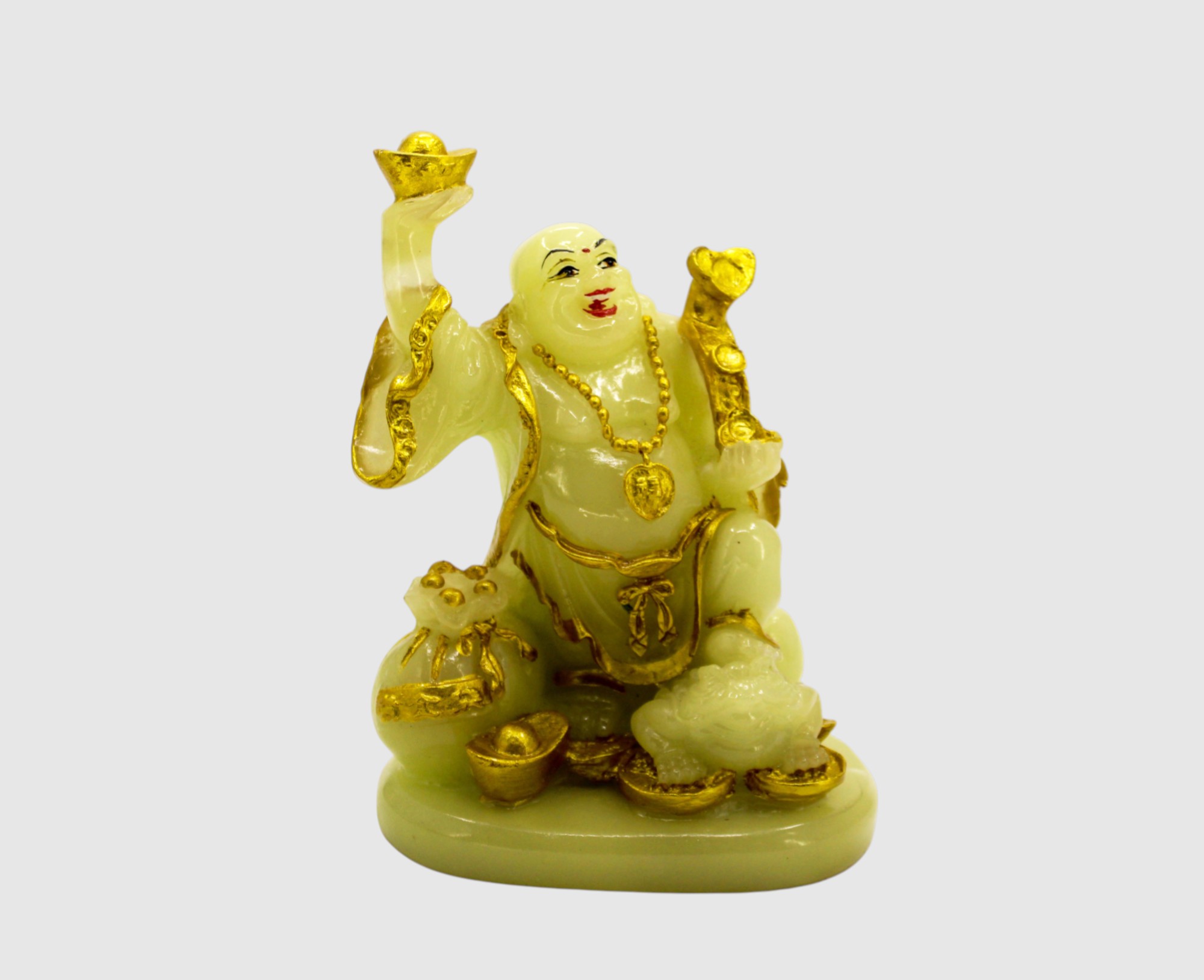 Laughing Buddha Showpiece (Golden & White) – 8 Inch