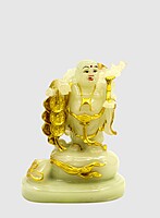 Laughing Buddha Marble Showpiece for Home Decor (White & Golden) – 8 Inch