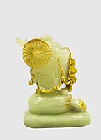 Laughing Buddha Marble Showpiece for Home Decor (White & Golden) – 8 Inch