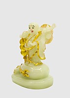 Laughing Buddha Marble Showpiece for Home Decor (White & Golden) – 8 Inch