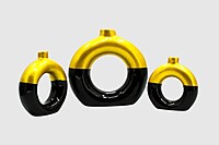 Donut-Shaped Flower Vases for Home Decor, Set of 3 (Yellow & Black) Polyresin – 8 Inch