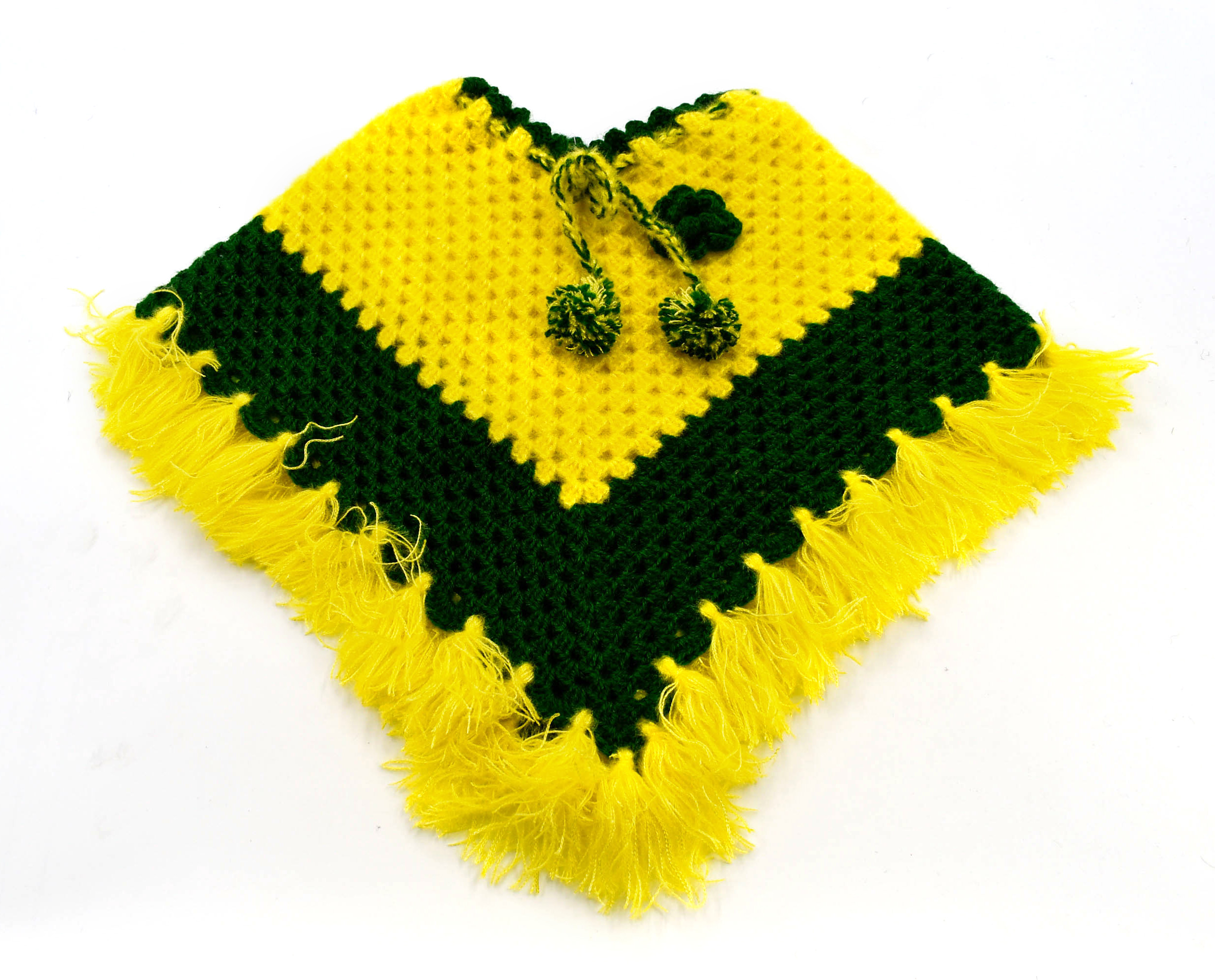 Handknitted Yellow and Green Woolen Poncho for kids (1 - 3 Years)