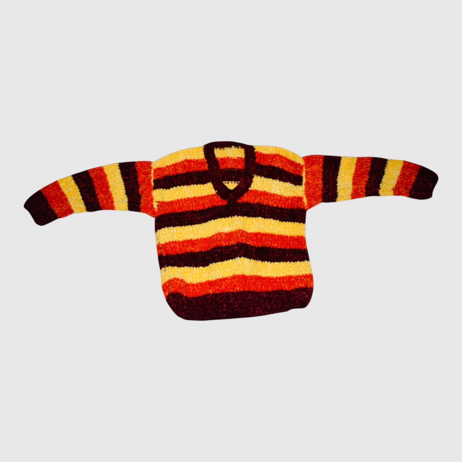 [4-5 Years] Kids Striped Woollen Sweater, Orange Yellow Brown, V-Neck