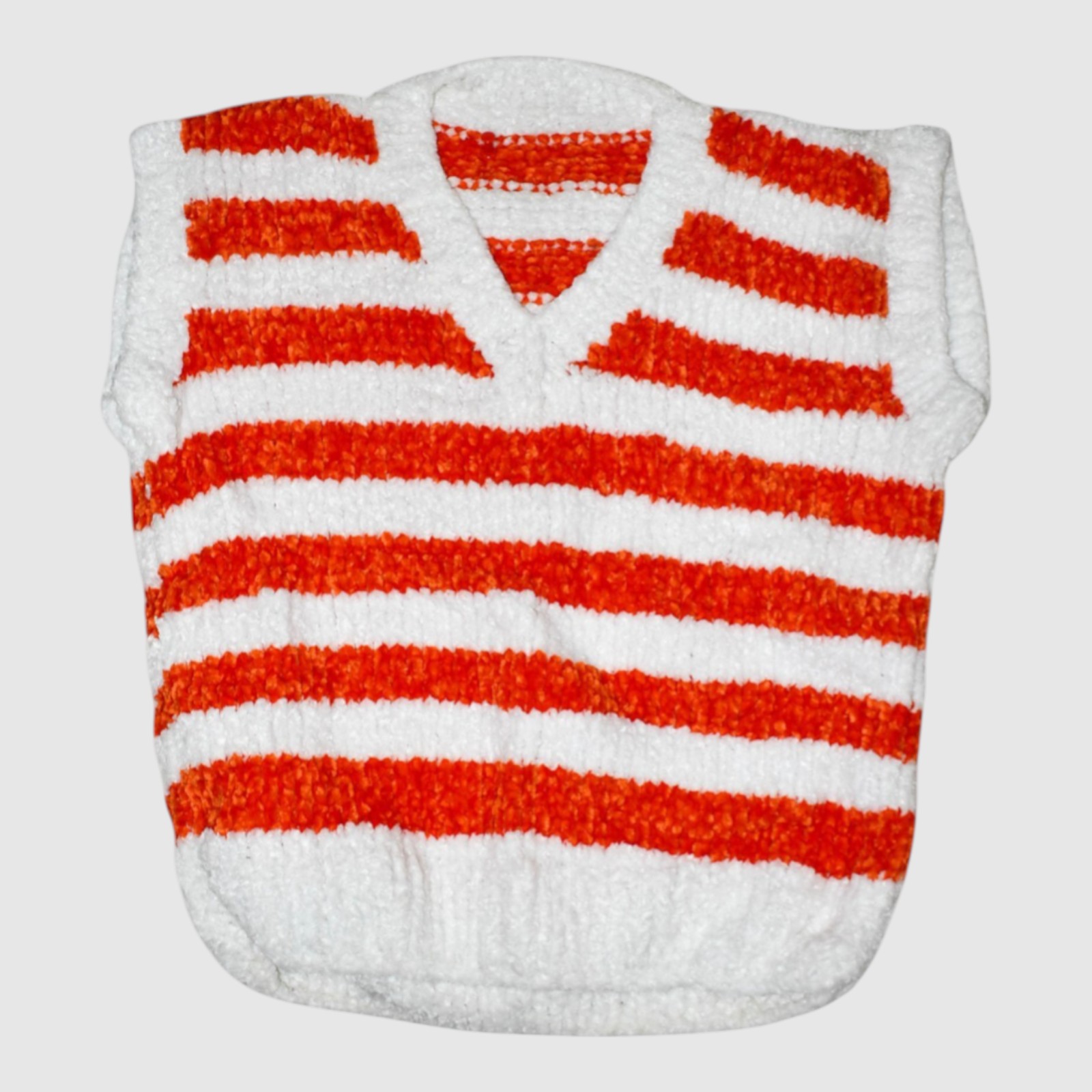[3-4 Years] Handknitted Kids Striped Woollen Sweater, Red and White, Winter Wear