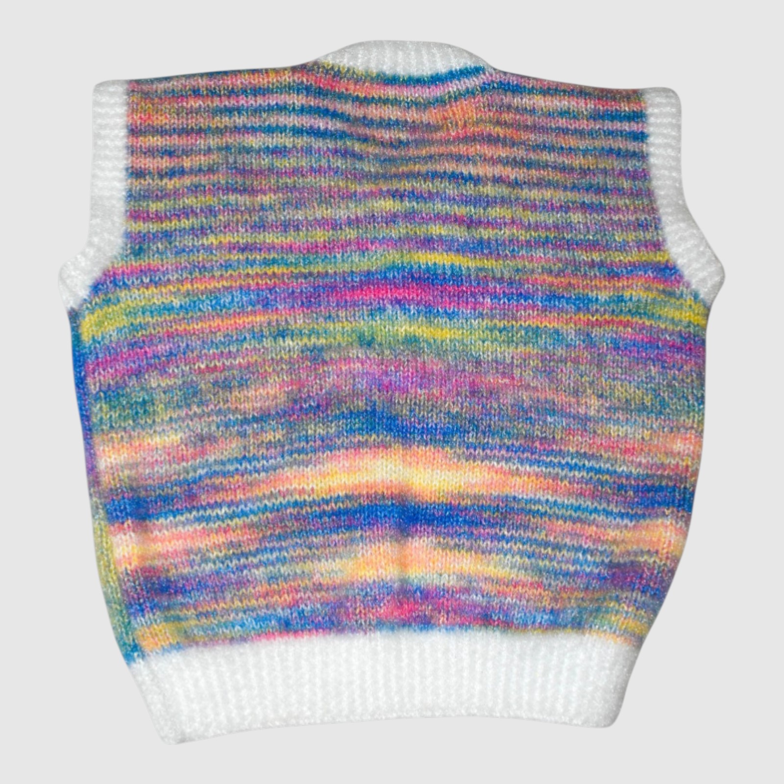 [2-3 Years] Handknitted Rainbow Multicolour Sweater for Kids, White Ribbed Trim