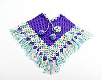 Handknitted multicolored woolen poncho with cap (0 months to 6 months)