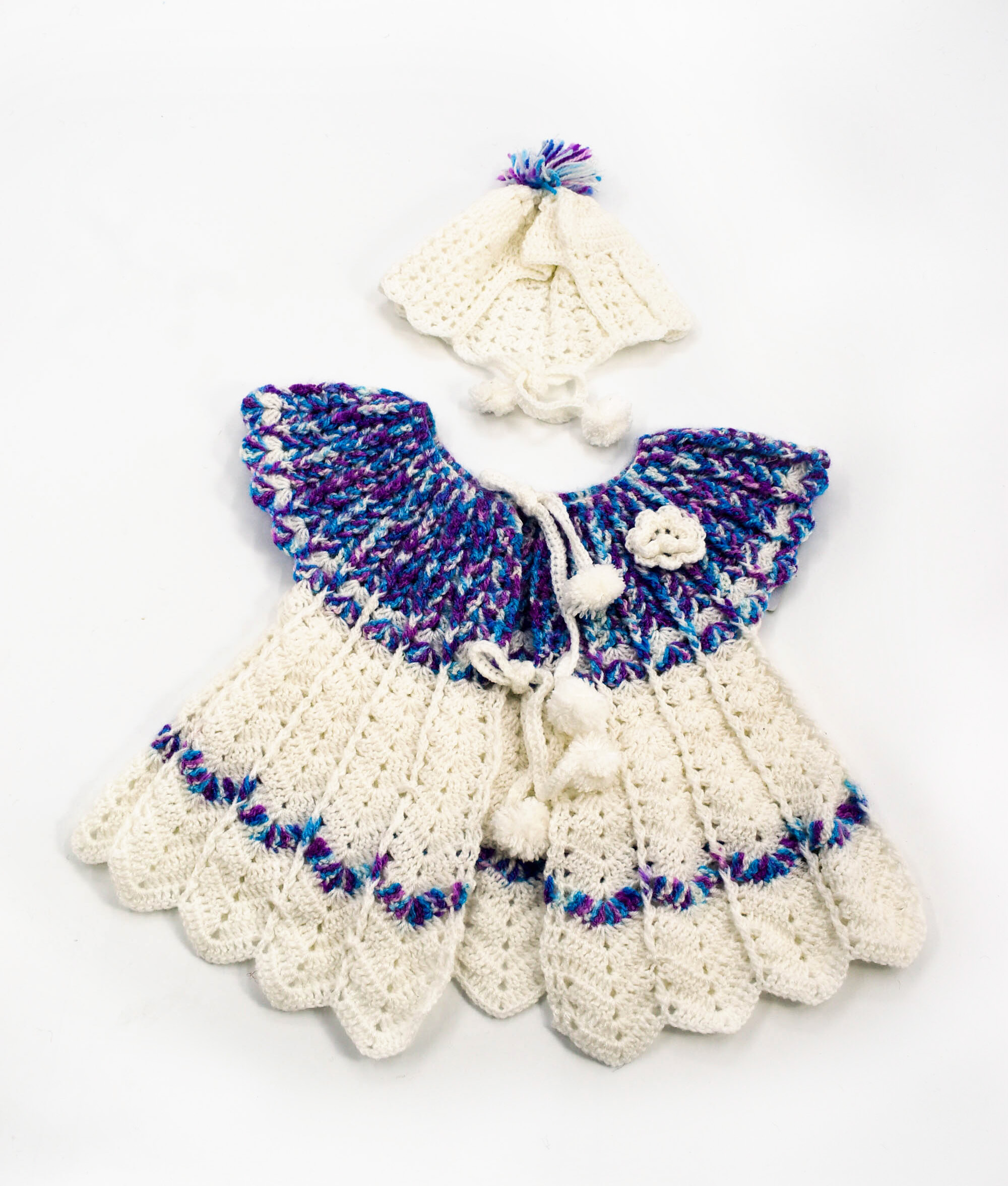 Handknitted frock, sweater, cap for kids between 6 months to 1 years