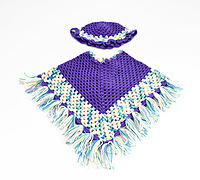 Handknitted multicolored woolen poncho with cap (0 months to 6 months)