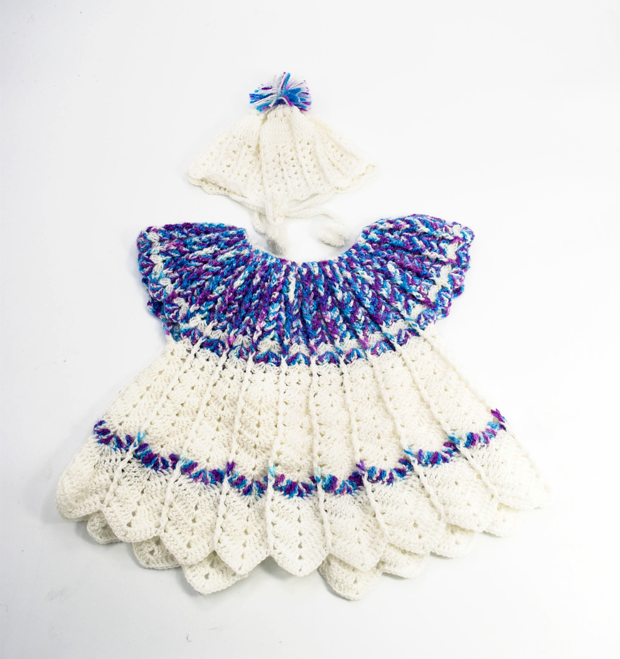 Handknitted frock, sweater, cap for kids between 6 months to 1 years